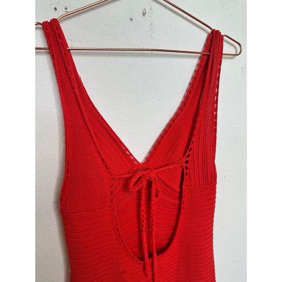 RONNY KOBO Red Orange Crochet V-Neck Open Back Tie Dress Size Medium - Picture 11 of 15